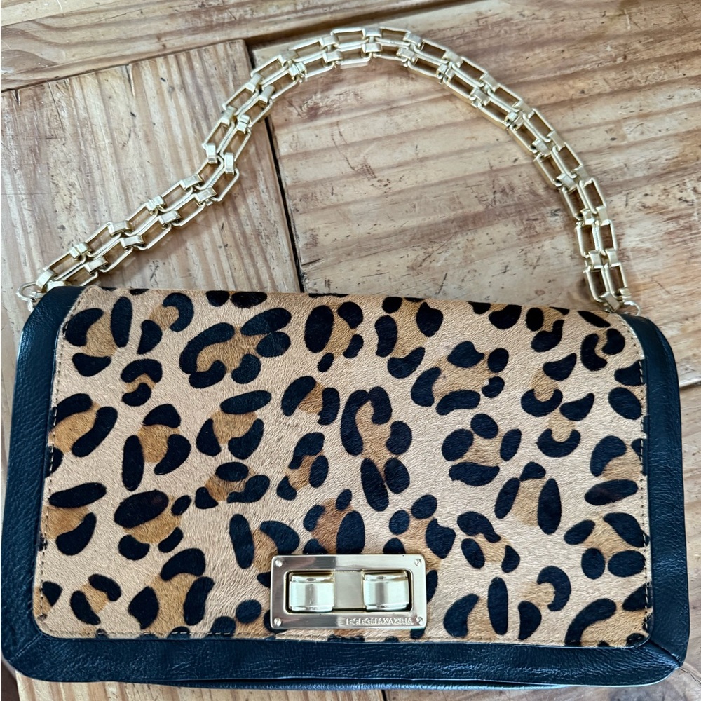 BCBG Leopard Print Crossbody Bag with Gold Chain